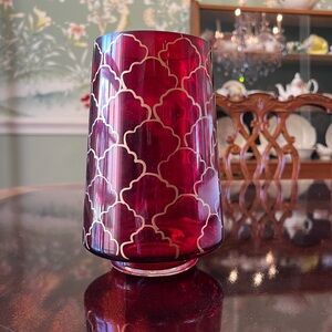 Glass Red and Gold Vase Candle Holder